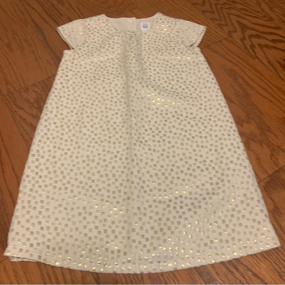 Baby GAP 4T sparkly cream and gold dress with capped sleeve